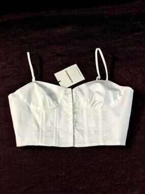 New Glamorous Bustier‑Style Crop Top • Smock White Cotton Lined • Size 6 NWT